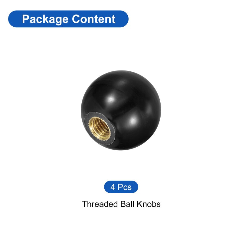 يو إكس سيل uxcell 4 قطع مقابض كروية مترابطة، M6 أنثى خيط حراري مقبض كروي 20 مم ديا مقابض كروية دائرية مع حشوة نحاسية لمقبض رافعة الماكينة، أسود - Image 3